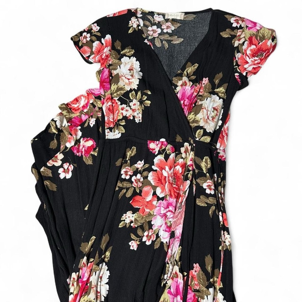 Altar'd State Black and Pink Floral High Low Dress, bohemian - Picture 3 of 8